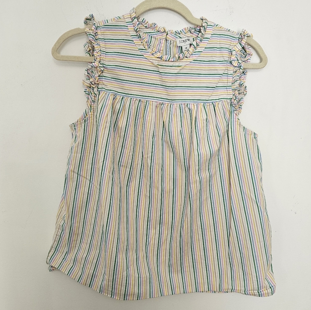 J. Crew Blue and Yellow Blouse with Ruffle Accents